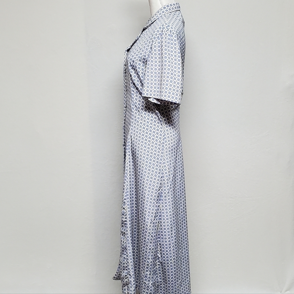 VINTAGE 1980s Leslie Fay Cornflower Blue Green Polka Dot Strappy Back Maxi Dress - Picture 8 of 14